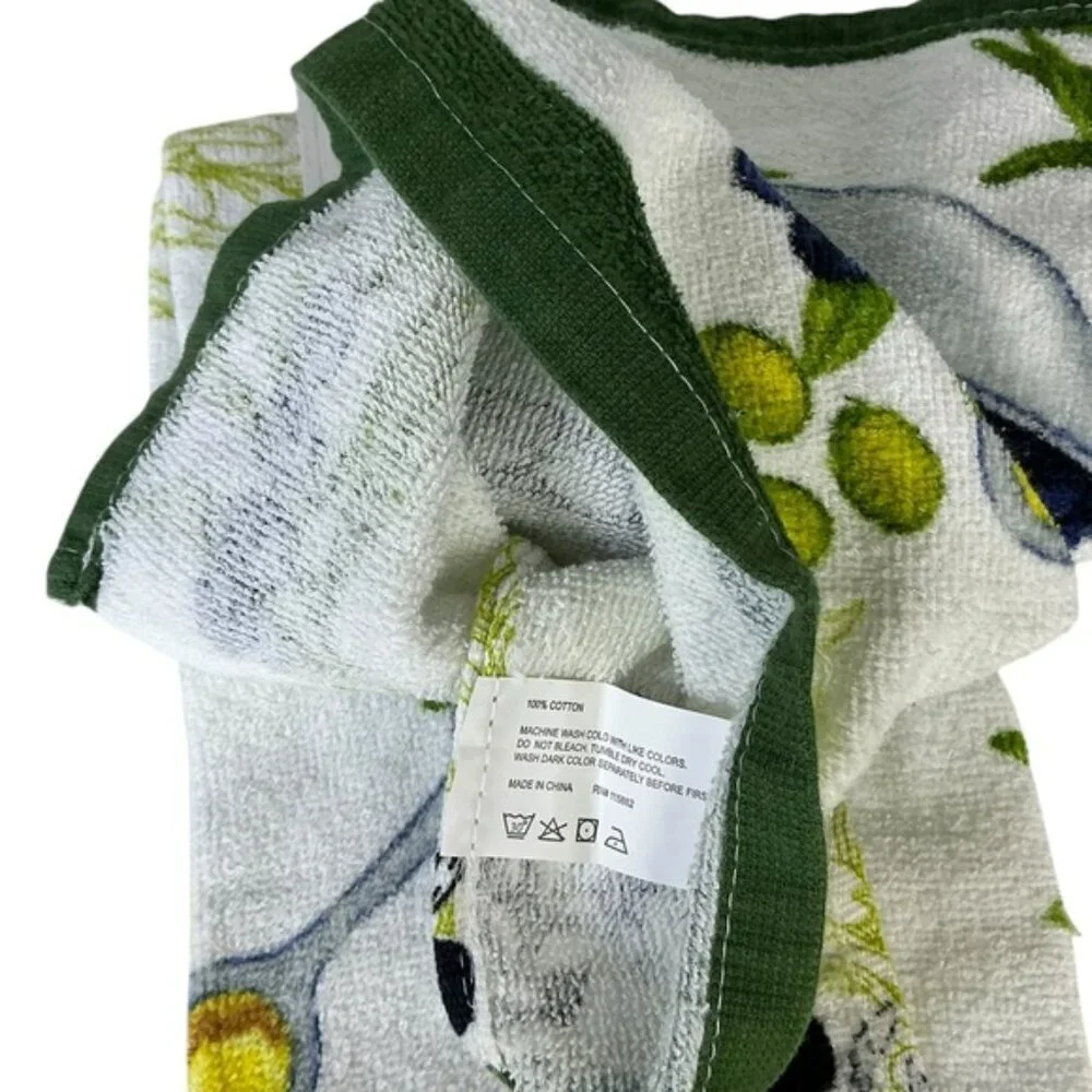 Farmers Market Cotton Towels Mediterranean Olive Theme Green Yellow 2 Pieces